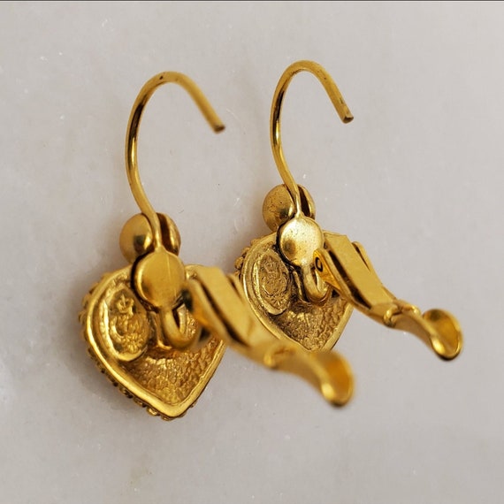 Vintage Golden Dot Heart Shaped Earrings * gold d… - image 7