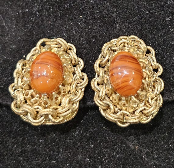 MIRIAM HASKELL Vintage Signed Chain & Agate Marbe… - image 1