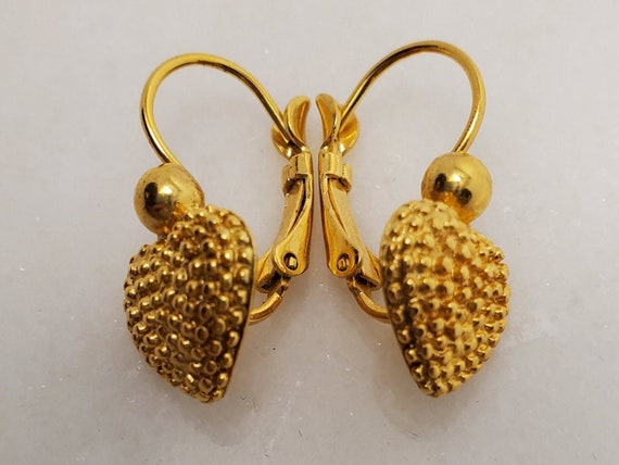 Vintage Golden Dot Heart Shaped Earrings * gold d… - image 3