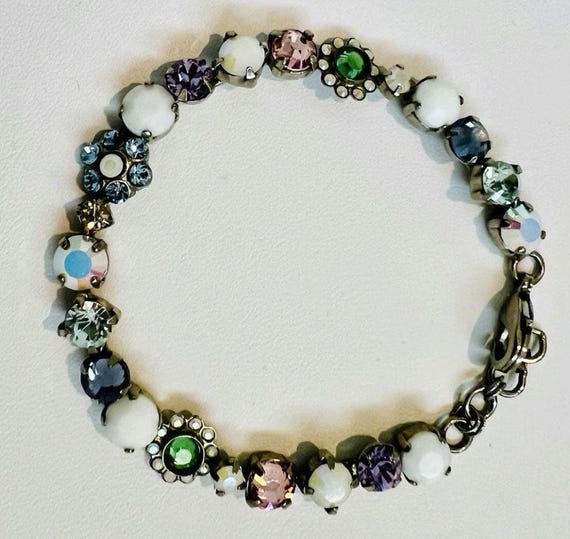 Vintage Sorrelli Fresh Spring Flowers Rhinestone & Milk Glass Bracelet 8 Inches View 4