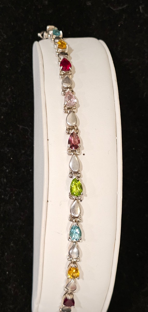Vintage 925 SS Rainbow Heart Gem Bracelet * Altern