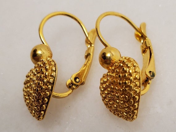 Vintage Golden Dot Heart Shaped Earrings * gold d… - image 5