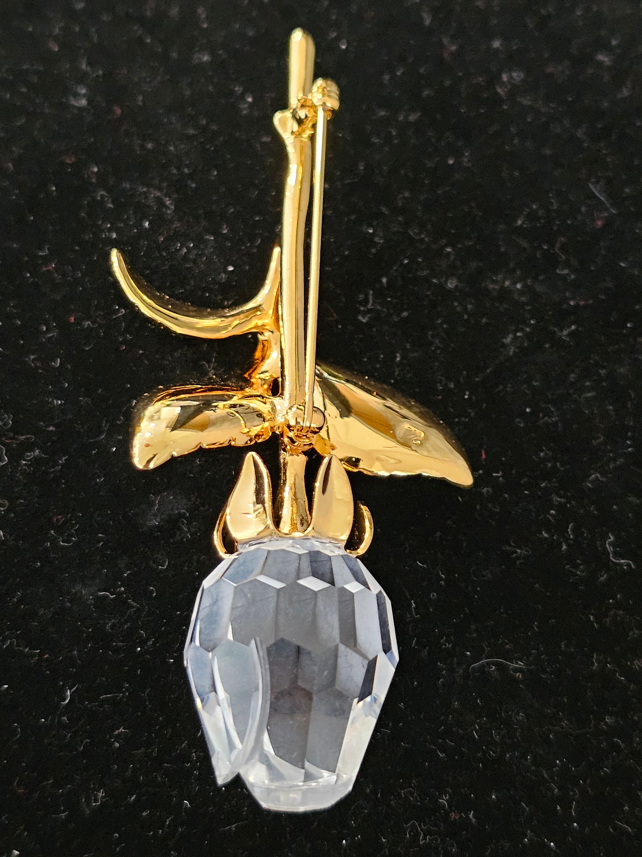 アクセサリー Swarovski crystal memories ROSE SWAROVSKI CRYSTAL MEMORIES GOLD TONE ROSE BROOCH PIN - NEW