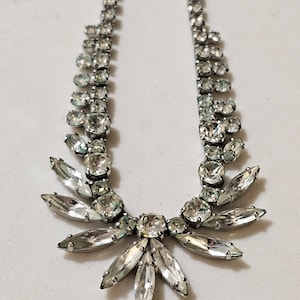 Sherman Vintage 1950s Crystal Marquis Clear Ice Necklace * Vintage Hollywood Ice *  16" inches * Glamour Wedding Bridal Accessories * Rare