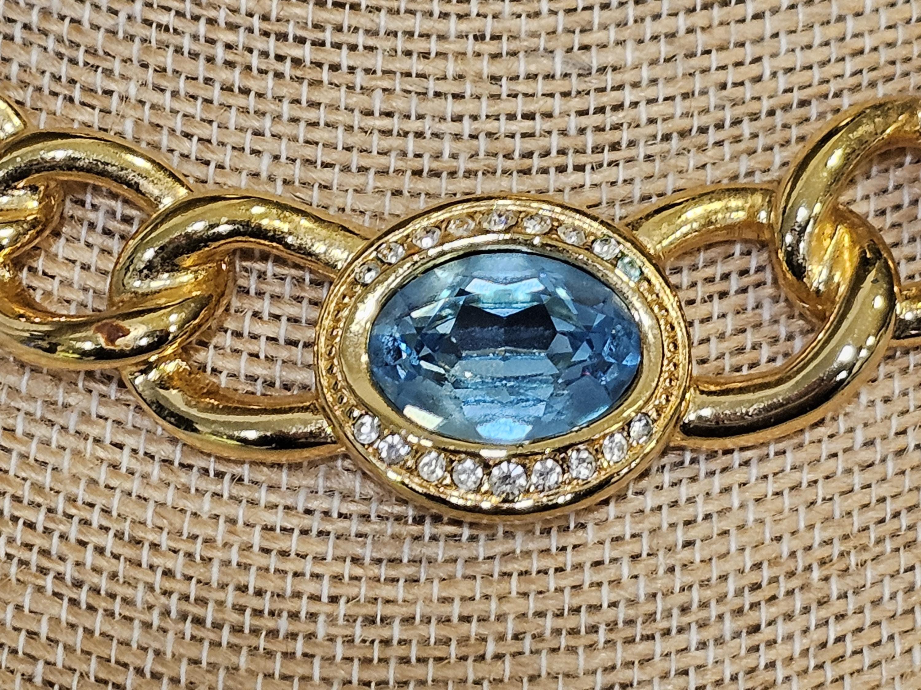 Vintage Christian Dior Aqua Blue Oval Crystal Interlocked Chunky