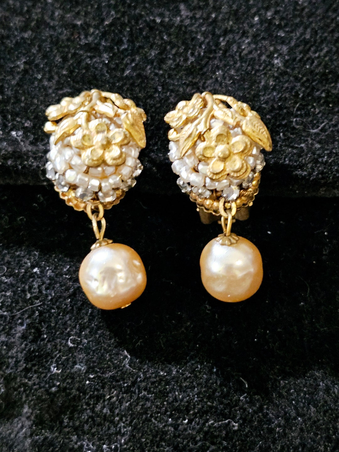 Miriam Haskell Vintage Baroque Pearl 3 Layers Dangle Drop