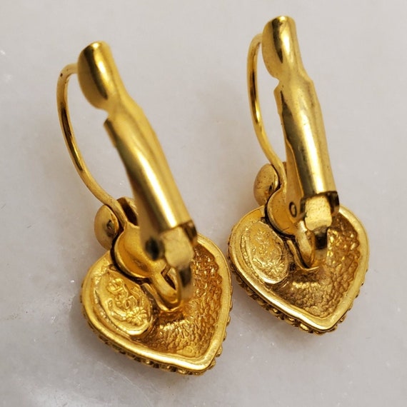 Vintage Golden Dot Heart Shaped Earrings * gold d… - image 8