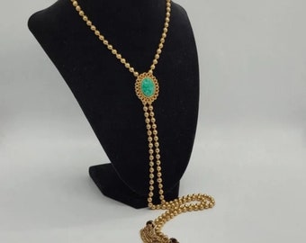 Julianna Delizza & Elster by Avon Green Peking Glass Jade Bolo Lariat Necklace