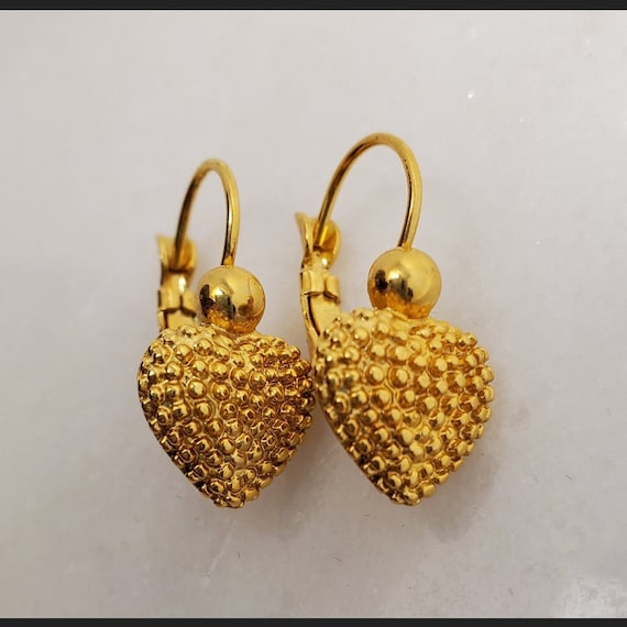 Vintage Golden Dot Heart Shaped Earrings * gold d… - image 4