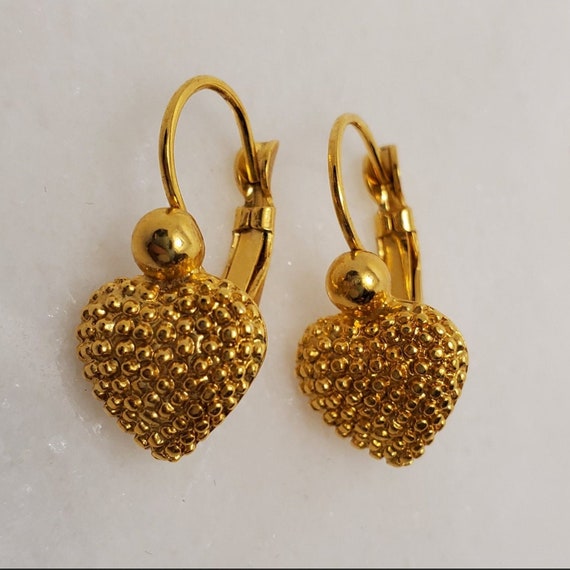 Vintage Golden Dot Heart Shaped Earrings * gold d… - image 1