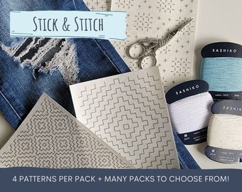 Sashiko Embroidery Pattern Pack | Stick n Stitch Embroidery Transfers | Sashiko Mending Kit