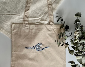 Beutel Welle Jutebeutel Totebag Baumwolle Embroidery Ästhetisch Minimalistisch handbestickt maritim Einkaufsbeutel Shoppen