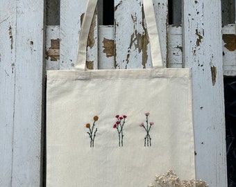 Beutel Blumen Jutebeutel Totebag Baumwolle Embroidery Ästhetisch Minimalistisch handbestickt Blumenmotiv Einkaufsbeutel Shoppen