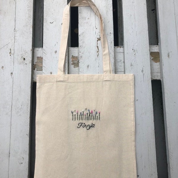 Jutebeutel personalisiert, Beutel bestickt, minimalistisches Design, Blumen, Ästhetisch, Shopper