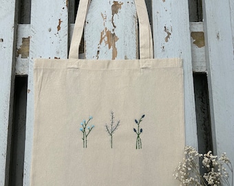 Bag Flowers Jute Bag Embroidered Cotton Tote Bag Aesthetic Minimalist Hand Embroidered Flower Motif Shopping Bag Shopping