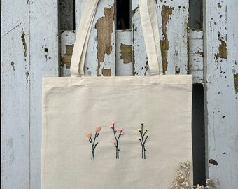 Beutel Blumen Jutebeutel Totebag Baumwolle Embroidery Ästhetisch Minimalistisch handbestickt Blumenmotiv Einkaufsbeutel Shoppen