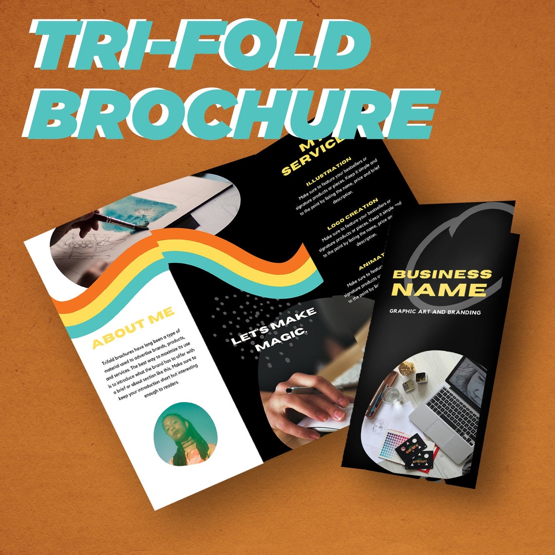 Groovy Tri Fold Brochure Canva Template Etsy
