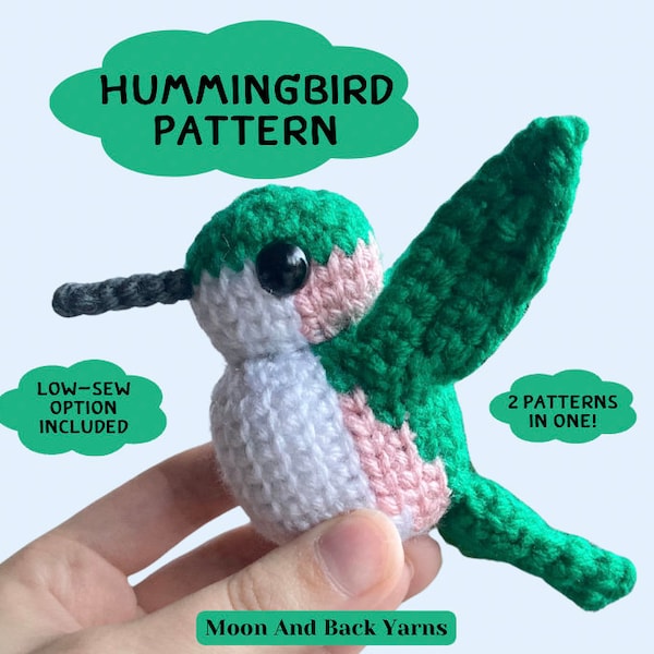 Hummingbird Crochet Pattern PDF, Low-Sew Amigurumi Pattern, Cute Crochet Bird