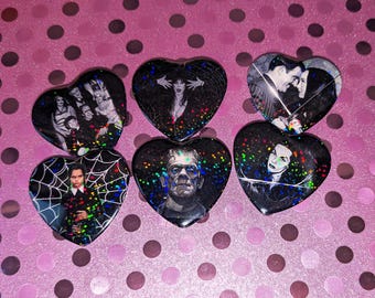 Heart Horror Glitter Pins 2.25"