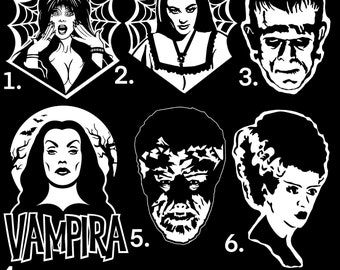 Elvira | Lily Munster | Frankenstine | Vampira | Bride of Frankenstine | Wolfman | horror | Die Cut Glossy Vinyl Decal | Waterproof White