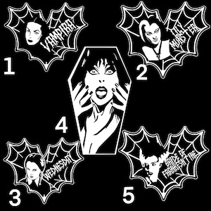 Elvira | Lily Munster | Vampira | Bride of Frankenstine | Wednesday | horror | Die Cut Glossy Vinyl Decal | Waterproof White