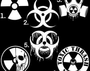 Radiation Symbol | Gas Mask | Metal | Radioactive Symbol | Die Cut Glossy Vinyl Decal | Waterproof White