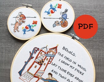 DIY patterns for medieval meme and illumination embroideries | 3 for 1