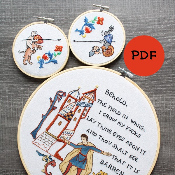 DIY patterns for medieval meme and illumination embroideries | 3 for 1