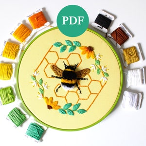 DIY handmade embroidery PDF pattern | 2 for 1 insect embroidery butterfly and bumblebee