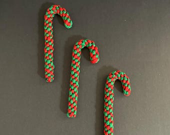 Handmade Macrame Candy Canes, Red Green Christmas Ornaments, Wall Hanging Decor