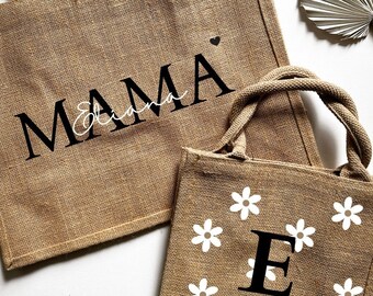 Personalized jute bag for mom and mini l gift idea for mother's day l mother's day gift l personalized bag for kids and mom