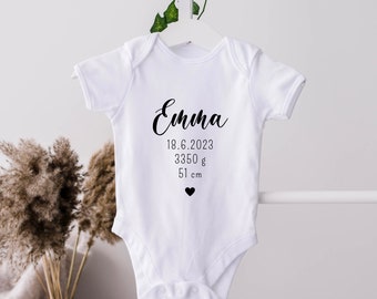 Personalized baby bodysuit, baby bodysuit with name and dates of birth, long sleeve, short sleeve, birth gift, personalized
