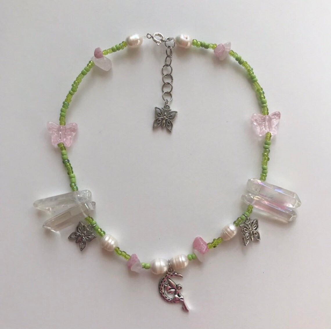 Garden fairy beaded necklace Fairy charm necklace Glass Etsy