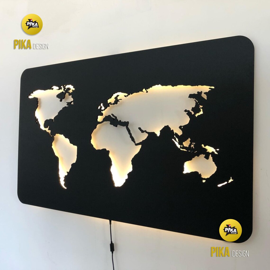 World map led light wall decor world map wall art home Etsy