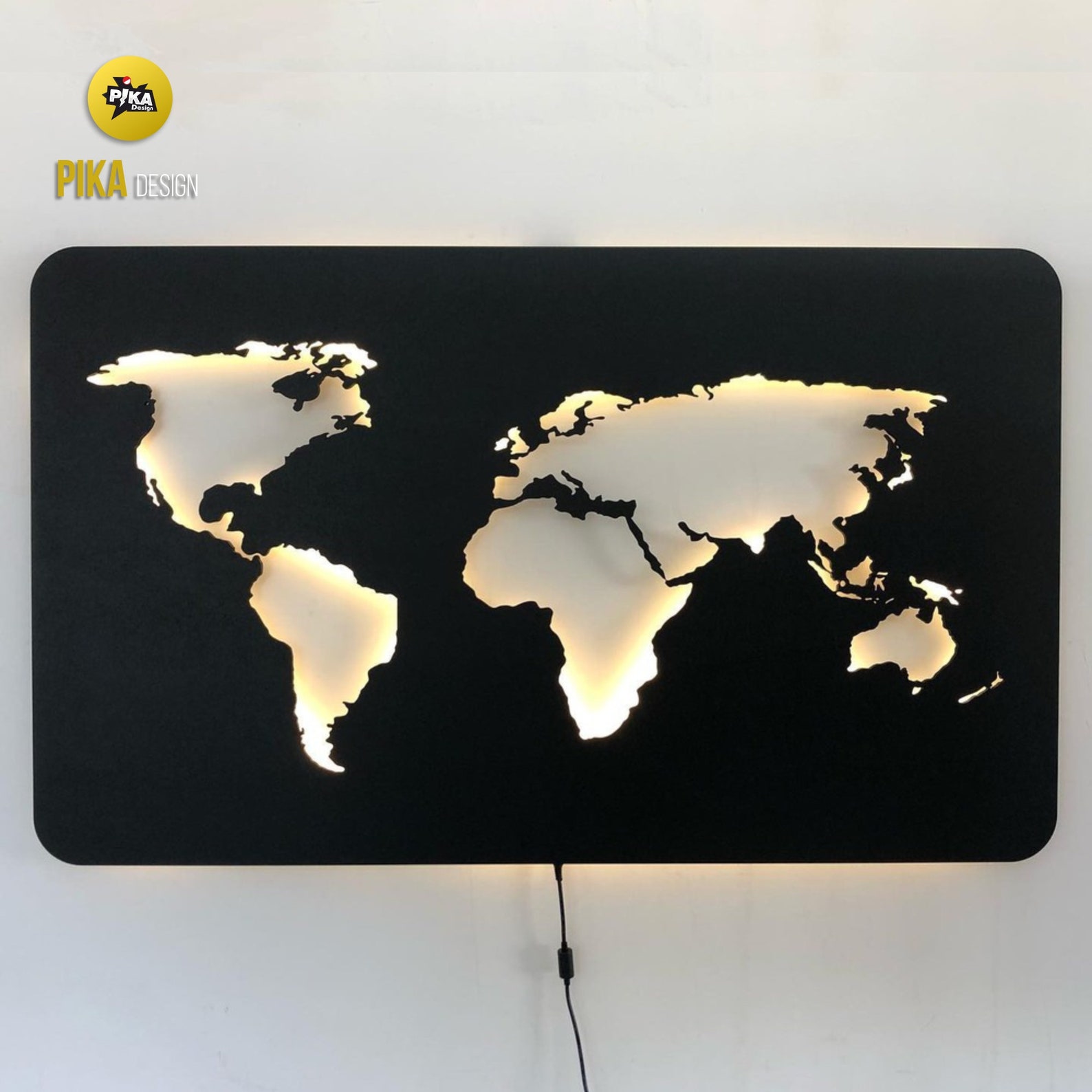 World map led light wall decor world map wall art home Etsy
