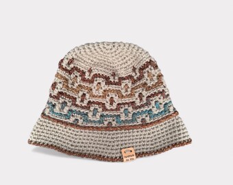 Handmade Crochet Mosaic Bucket Hat: Colorful Boho Festival  display picture 3
