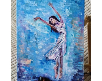 Ballerina Painting Dancer Original Painting Impasto Oil Painting Woman Figure Dance Artwork Small Painting 8х6 Modern Wall Art by OlgaMolArt