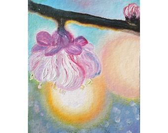 Sakura Blossom Painting Floral Original Art Impasto Oil Painting Spring Blossom Miniature 6х8" Pink Flowers Modern Wall Art by OlgaMolArt