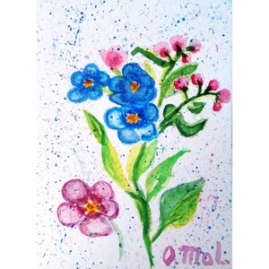 Forget Me Not Art Watercolor Original ACEO Original Art Small Flower Artwork Alaska Tiny Painting Miniature Modern Wall Art by OlgaMolArt