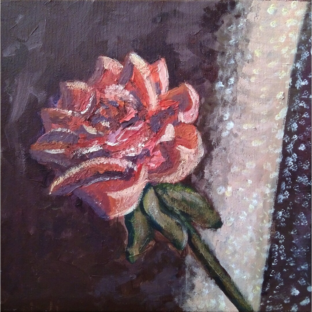 Rose Red Painting Floral Original Art Rose Impasto Oil Painting Square ...