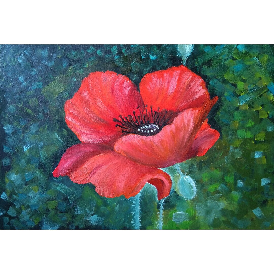 California Poppy Art Floral Original Painting 8x12" Flower Oil Painting ...