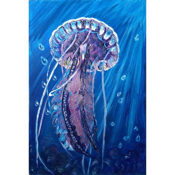 Jellyfish Painting Animal Original Art 8 by 12 Sea - Etsy Jellyfish Painting Animal Original Art 8 by 12 Sea - Etsy
