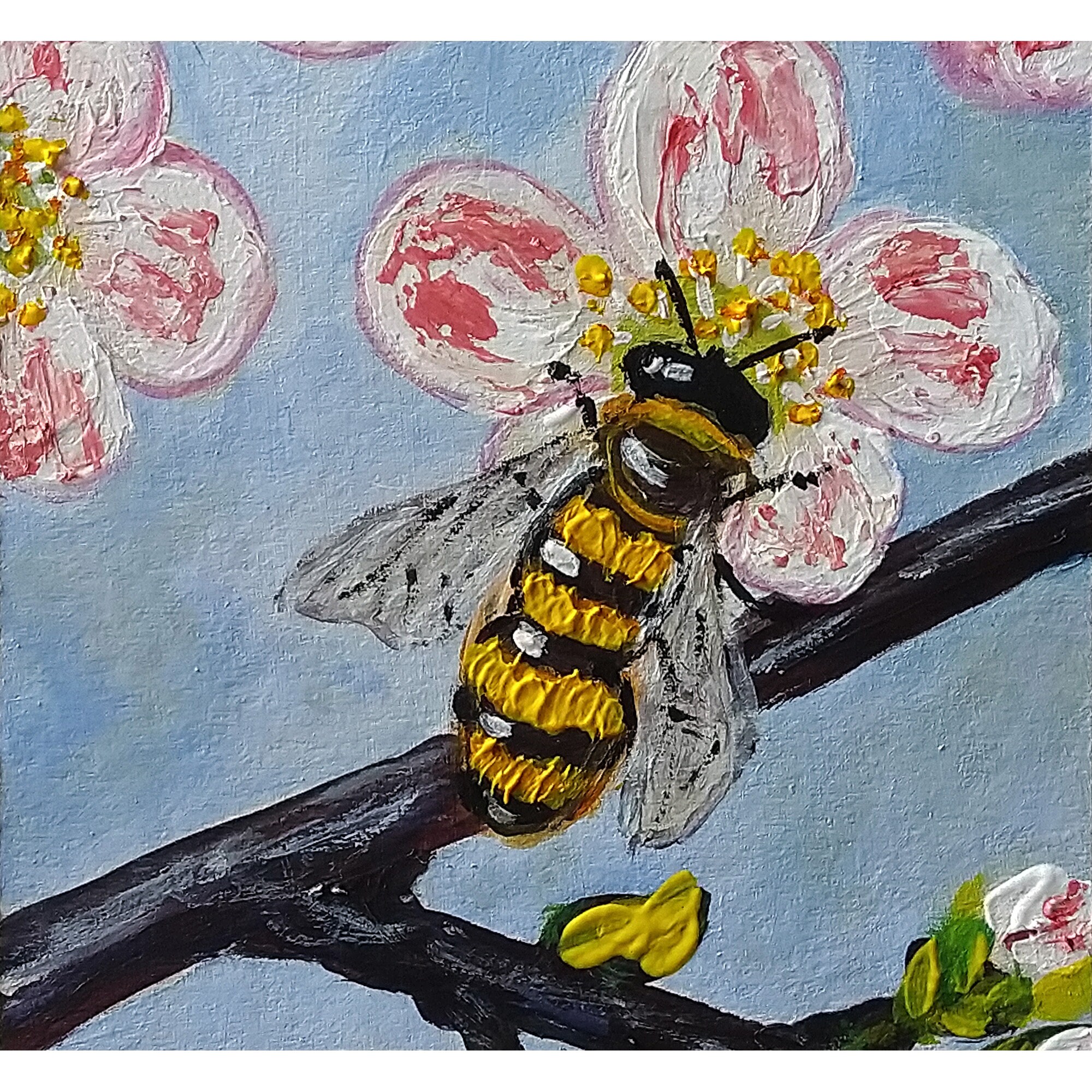 Bee Painting Flower Original Art Impasto Acrylic Painting - Etsy