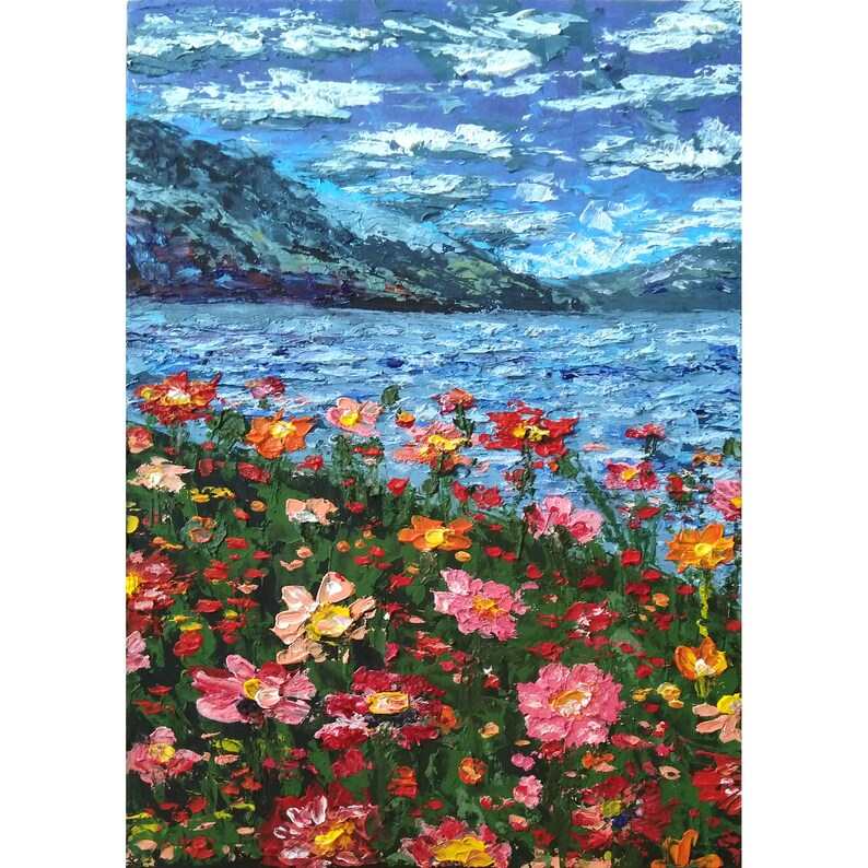 California Poppies Art Original Oil Painting Impasto Abstract Seascape ...