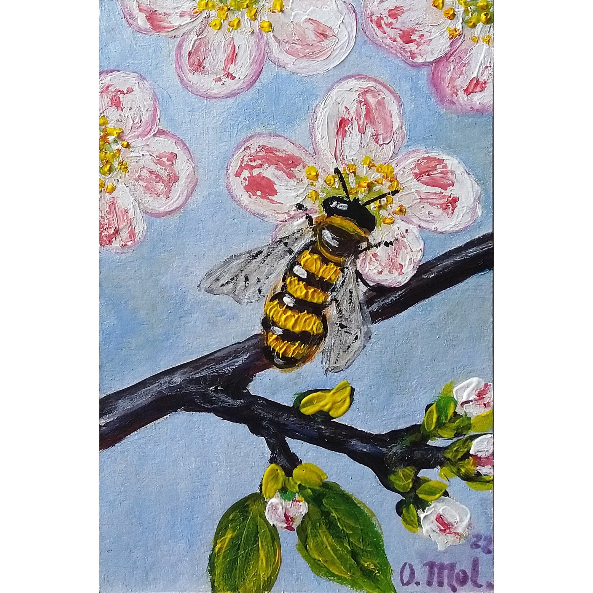 Bee Painting Flower Original Art Impasto Acrylic Painting - Etsy