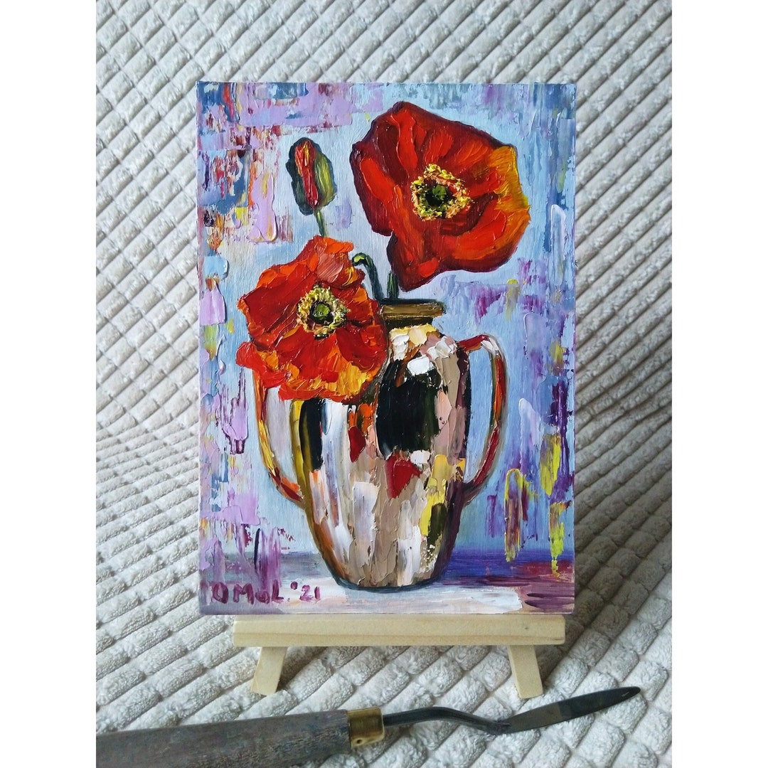 Poppy Bouquet Art Flower Original Paintings Vase Painting Impasto Oil ...