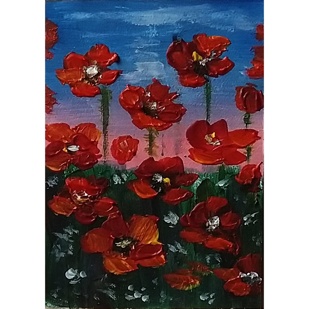 Poppy Painting ACEO Original Art Sunrise Flower Artwork Impasto ...