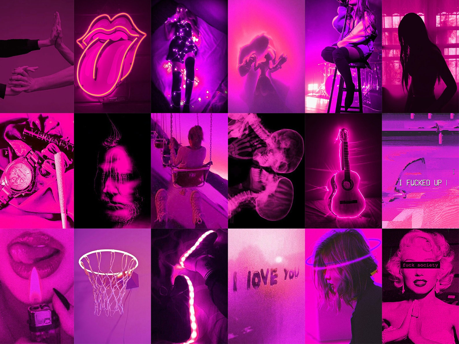 180 PCS Neon Pink Wall Collage Kit Boujee Pink Art Etsy UK