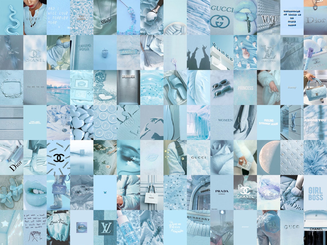 Blue Aesthetic Wall Collage Kit Baby Blue Aesthetic Blue Aesthetic ...