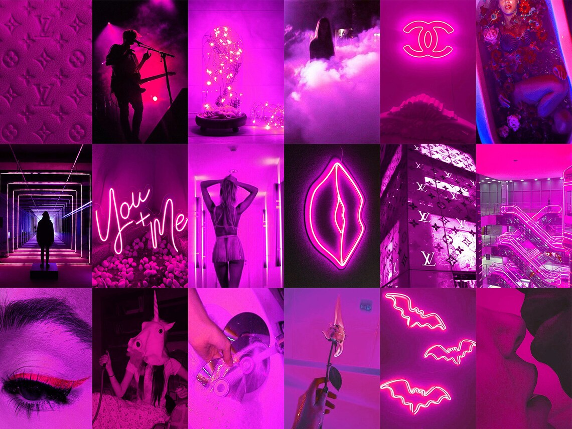 180 PCS Neon Pink Wall Collage Kit Boujee Pink Art Etsy UK